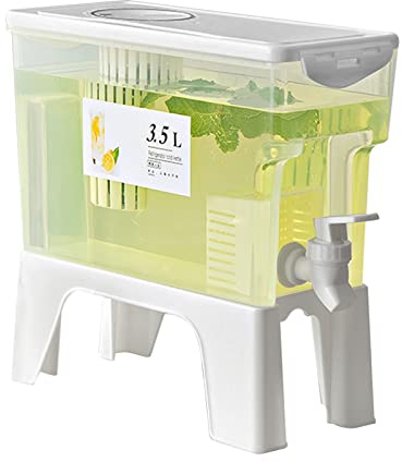 3.5L Fridge Water Dispenser with Tap, Two Dividers and Lid, Plastic Drink Dispenser for Cold Drinks, Refillable Ice Water Bucket, Pitcher with Tap for Kitchen, Home, Party