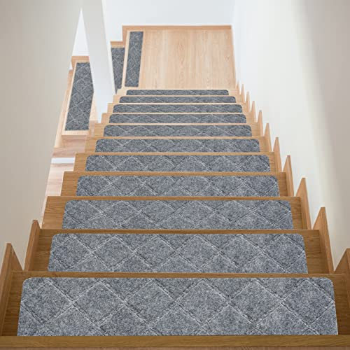 sourcing map Non Slip Stair Treads 4Packs 8x30 Slip Resistant Indoor Runner Carpet Mat for Indoor Wooden Stairs, Gray