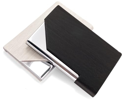 Senbaler 2 Pièces Porte-Cartes de Visite Mince Cuir PU Porte-Cartes Nominatif pour Hommes et Femmes (Noir Blanc)