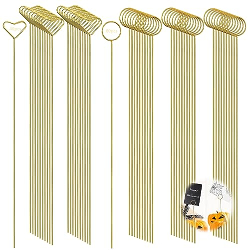 SDwfxd 100 Stk Metall Fotohalter, 30 x 1.5 cm Rund und Herzform Kartenhalter, Metalldrähte Memo Clip für Party Geburtstag Hochzeit Kuchen Dekor(Gold)