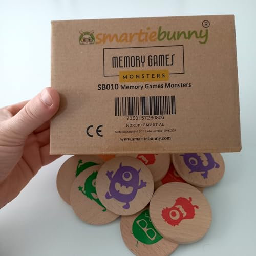 smartiebunny Gesellschaftsspiele- Passendes Memory-Spiel aus Holz für Kinder ab 3 Jahren, 16-teilig | Lernspielzeug für Kleinkinder im Vorschulalter (Monster)