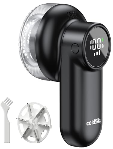 coldSky Rechargeable Fabric Shaver, Lint Shaver with Digital Display, Sweater Shaver with 6-Leaf Blades and Safety Lock, 3-Speeds Defuzzer Remove Fuzz, Pills from Clothes, Furniture, Sofa, Blanket