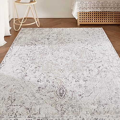 StangH Teppich für Wohnzimmer, 2,4 x 3 m, rutschfest, weicher Bodenteppich für den Innenbereich, Vintage-Stil, Kunstwolle, für Schlafzimmer, Büro, Esszimmer, Grau und Taupe