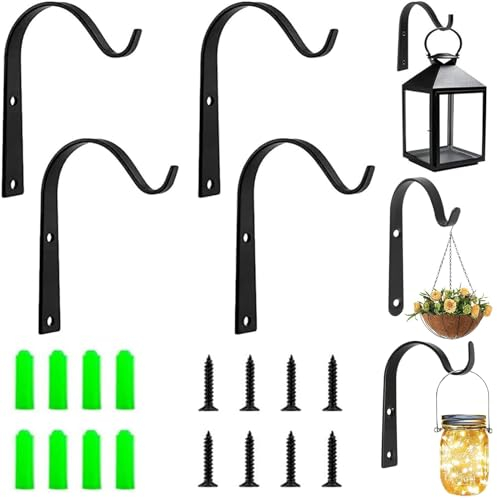 WBYNB Ganchos para Plantas de Hierro, 4 Piezas Colgador de Pared de Hierro para Plantas, Ganchos para Plantas de Hierro Fundido, para Macetas, Faroles, Decoración Colgante de Interior al Aire Libre