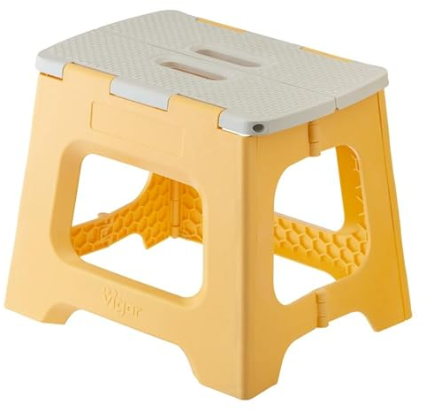 Vigar Compact Tabouret Pliant pour Adultes, 27 cm Marche Pied Pliable, Antidérapant Escabeau pour Salle de Bain, Toilette, Jardinage, Kitchen, House, Salon, Bureau, Supporte jusqu'à 150 kg, Jaune