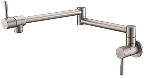 HomeLava Faltbar Wasserhahn Küche Wandmontage Kaltwasserhahn Spültischarmatur Kaltwasser Zweigriff Armatur Wandarmatur 360° Schwenkbar Topffüller Küchenarmatur Messing, Gebürstetes Nickel