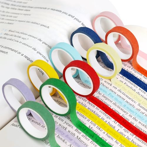KIKIGOAL 10 Rollen Highlight Strips Abnehmbare Fluoreszierende Farbige Transparente Bunte Index Tabs Studenten Tape Notizblock Highlighter Tape Für Lehrer Student Klassenzimmer Büro (0.6cm X 5m)