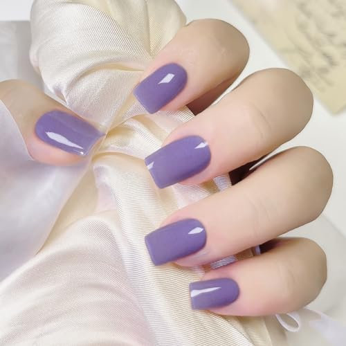Ceboic Semi Cured Gel Nail Strips, 20pc Real Nail Polish Stickers Solid Color Self-Adhesive Nail Wraps Waterproof Nail Art Stickers for Women, Girls & Kids DIY Decorations (Purple)