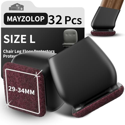 32 Pièces Protection Pied de Chaise, Diamètre 29-34 mm, Patin de Chaise avec Feutre Épaissi, Noir Tampons Élastiques, Adaptables aux Chaises, Canapés, Tables – Protège Sols et Réduit Le Bruit