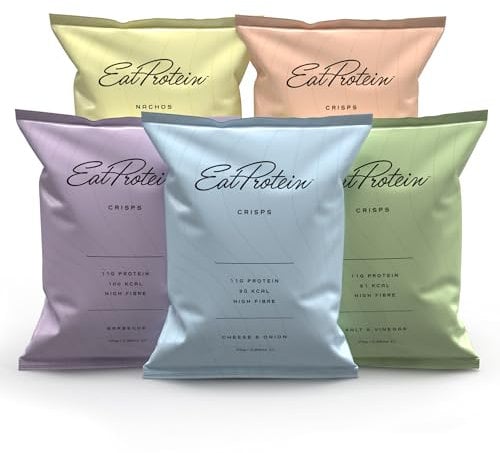 EatProtein - Protein Crisps, 20 Pack - Low Calories, Keto Friendly - 4 Each of Cheddar Cheese Nachos, Cheese & Onion, Salt & Vinegar, Barbecue & Thai Sweet Chilli Crisps - Healthy Snack
