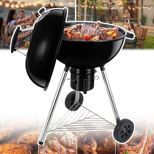 GaRcan Bouilloire portative de barbecue de 22,5 pouces, gril à charbon de bois, thermomètre + grille de cuisson épaisse, mini fumoir de table, pour patio, barbecue d'arrière-cour, four de