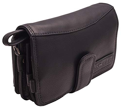 Hill Burry Leder Umhängetasche | Reisebrieftasche - Travel/Wallet aus naturgegerbtem hochwertigem Rindsleder | Organizer - Handgelenktasche/Dokumententasche | Geldbörse Portemonnaie (Schwarz)