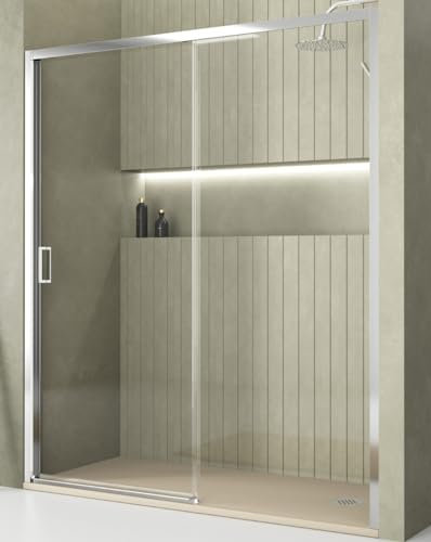 Mampara de Ducha Frontal Corredera 1 Puerta 1 Fijo | Vidrio Templado 5mm Antical Altura 190cm Transparente | Perfil Cromo Brillo 100cm (Adaptable 98-102cm)