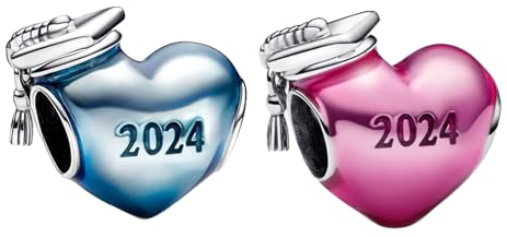 LaMenars 2024 Graduation Heart Duo Charm Set für Armbänd 925 Sterling Silber Bead Women Charms Mother's Day Birthday Anniversary Jewelry for Girls Wife