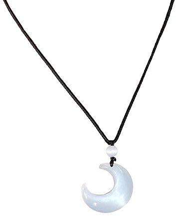 LUOFENG Halskette, Harz-Katzenauge-Mond-Halskette, schwarz/weißer Mond-Anhänger, Halskette, Schmuck, Neuer chinesischer Stil, einfache Schlüsselbeinkette für Damen und Herren