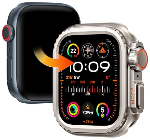 Goton Carcasa de metal compatible con Apple Watch de 1.732 pulgadas, Series 6, 5, 4, SE 2, protector [convierte 44 mm en ultra sin problemas] Parachoques resistente con cubierta trasera, protección de