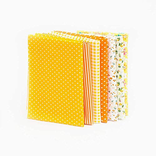 Patchwork DIY Stoffpaket, 7 Stücke Baumwollstoff Quadrate, Baumwolle Stoff zum Nähen, Quilten, Basteln, mit verschiedenen Farben, 25 * 25cm, für Handwerk, DIY Projekte (ORANGE)