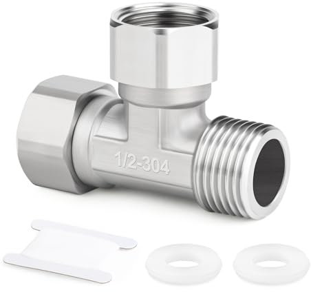 ERGAOBOY 2 Stück 304 Edelstahl 3 Weg links & oben 2 Enden flexible bewegliche T-Anschlussstück, 1/2 männlich T-Adapter Überwurfmutter Fitting für Sprayer, eckiges Ventil, Dusche Arm