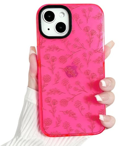 NITITOP Compatible for iPhone 13/14 Case Cute Flower Floral Clear for Women Girl Ultra Slim Crystal Shockproof Soft TPU Anti-Yellow Protective Phone Cover - Rose Red