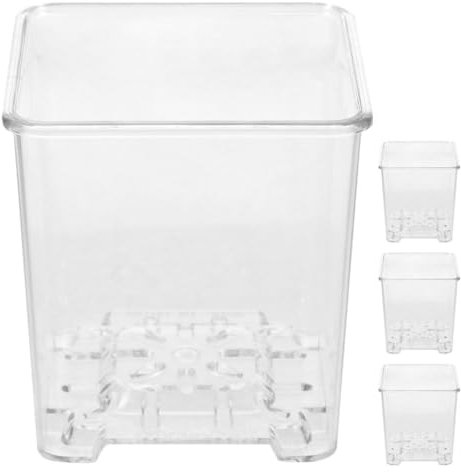 VANZACK Pot Carré Transparent pour Plantes De Pépinière 4 Pièces Pots D'orchidées avec Trous De Drainage Pots De Démarrage en Acrylique Transparent pour Le Jardinage L