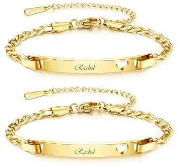 PiercingJak Freundschaftsarmband mit Gravur Damen Edelstahl Armband Herz Armkette Freundschaftsarmbänder Freundschaft Personalisierte Geschenke für 2 Beste Freundin Freunde, Gold