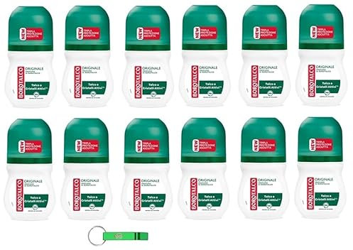 12x Borotalco Deodorante Deo Roll-On Originale,Dreifacher Schutz vor Schweiß und extra Trocken Effekt,50ml + Beni Culinari Kostenloser Schlüsselanhänger
