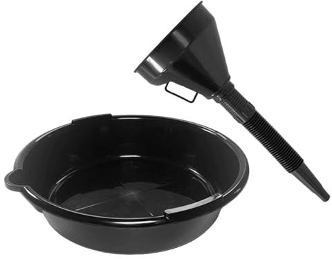 Dickly Bac de Récupération d'Huile avec Bec Bac de Vidange Bac d'Égouttement Bassines de Récupération d'Huile avec Entonnoirs Ensemble pour Entretien Automobile-6,5L