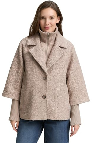 Tom Tailor Damen Bouclé Cape Jacke im 2-in-1-Look