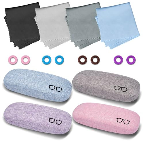 4 Pezzi Custodia Occhiali Rigida da Sole, Portaocchiali Astuccio Rigido,Astuccio Occhiali Rigido,Custodia Per Occhiali con 4 Panno,Custodia Rigida Occhiali per Occhiali da Sole,Occhiali da Lettura