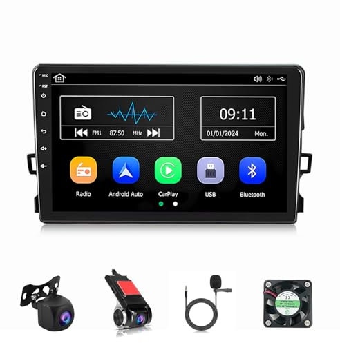 9 Pulgadas HD Pantalla Táctil Android 14 Radio De Coche 2 DIN para Toyota Auris 2006-2011 con GPS Navegación WiFi Control En El Volante AHD Cámara Trasera Bluetooth Carplay(Y1 1+32G)