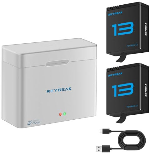 REYGEAK Batteria e caricatore per GoPro Hero 13, confezione da 2 batterie con 2 porte, ricarica rapida PD, 2100 mAh, batteria ricaricabile per Hero 13 Black