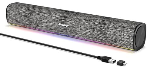 SOULION R100 Casse per Pc, Bluetooth e Altoparlanti PC, 10W, Alimentazione USB, luci colorate Soundbar con Pulsante Interruttore, Soundbar per desktop, laptop