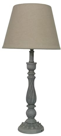 AcaciaHome Modern Tall Wooden Washed Table Lamp - Traditional Shabby Chic Design with Taupe Linen Shade, Wood Effect Finish for Living Rooms, Bedrooms, or Hallways Decor (41cm Grey with Cream Shade)