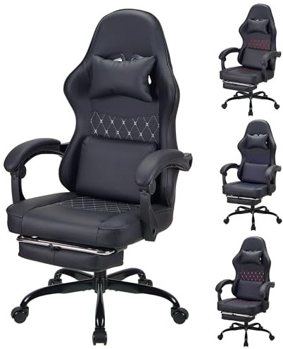 Play haha.Ergonomic reclining seat with footrest high back support adjustable armrests PU leather finish lumbar and neck cushion ideal for gaming home office use