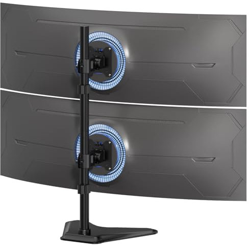 Soporte para 2 Monitores en Vertical de 17 a 49 Pulgadas - Base Independiente Ajustable en Altura, Soporte Apilable, 20kg por Brazo, VESA 75/100mm, Negro