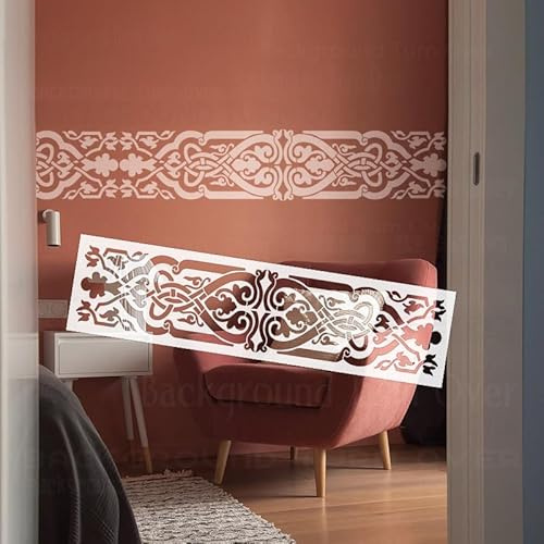 S456 Trennschablonen für Wände zum Bemalen und Dekorieren an der Wand, 120 cm, verflochtene, geschwungene Linien, keltischer Barock, wiederverwendbar, 120 cm