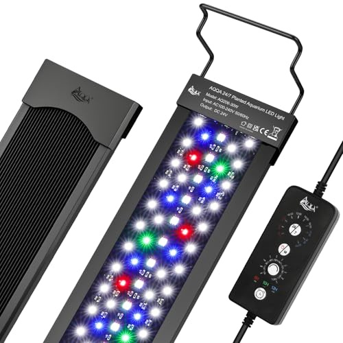 AQQA Aquarium LED Beleuchtung,24W Vollspektrum Aquarium Licht mit 24/7 Modus & DIY Modus,Einstellbarer Timer Helligkeit Aquarium Lampe,Speicherfunktion,Aquarium Pflanzenlicht für 30-45cm aquarien