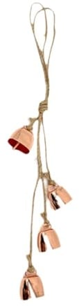 Lot de 4 carillons à vent décoratifs en forme de vache avec corde de chanvre, 35 cm, cloches murales vintage à suspendre pour jardin, cour, arbre, cadeau de pendaison de crémaillère - Or rose