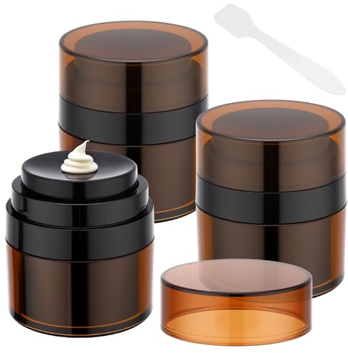 Segbeauty 0.5oz Mini Refillable Airless Pump Jars for Lotions, 3pcs Amber Travel Size Cream Containers Empty Jar, 15ml Small Vacuum Jar Pump Dispenser Bottles for Skincare Cosmetics Toiletry Bottles