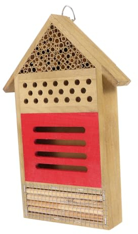 YOSADIER Holz Bienenhaus für Garten mit Natürlichem Schutz und Nisthilfe Wetterfestes Insektenhotel zur Lebensraumförderung für Wildbienen und Insekten
