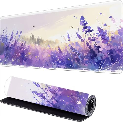 Mouse Pad 1800 x 900 x 3mm Violett Schreibtischunterlage Lavendel Mousepad XXL, Mauspad Gaming, Rutchfeste Desk Mat, Multifunktionales Mousepad mit Vernähte Kanten, Mouse Pad für Büro/Home r-734