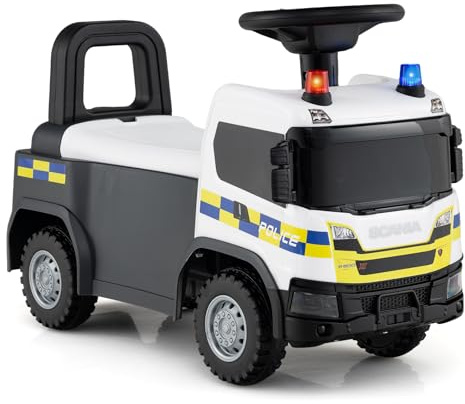 DREAMADE Rutschauto, 2 in 1 Rutscherfahrzeug mit Lenkrad, Lichtern, Blinkender Sirene, Hupe, Musik & Stauraum, Rutscher Auto für Kinder ab 1 Jahr (Weiß)