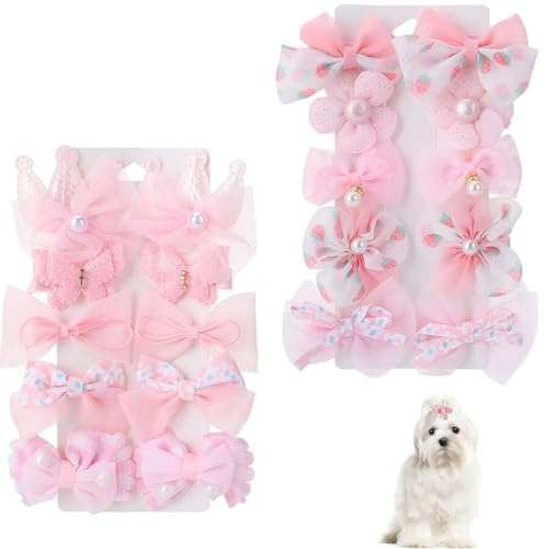 Lote de 20 pinzas para el pelo para perro pequeño y gato con lazo floral,Accesorios para el pelo para perros Estilos Mixtos Rosas Lazos para el Pelo de Perros Pequeños, pasadores y accesorios de aseo