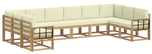 vidaXL Outdoor-Sofagarnitur mit Kissen 10 pcs Weiß und Creme, Gartenliege, modernes Lounge Set, wetterbeständige Möbel, perfekte Sitzgruppe für den Außenbereich