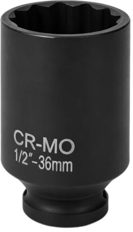 Vexnaro Douille 36mm 1/2'' 12 Pans, Douille à Choc Longue 78mm, Acier Chrome-Molybdène CR-MO, Entraînement Carré pour Clé à Choc, Démontage Écrous de Cardan et Réparation Automobile