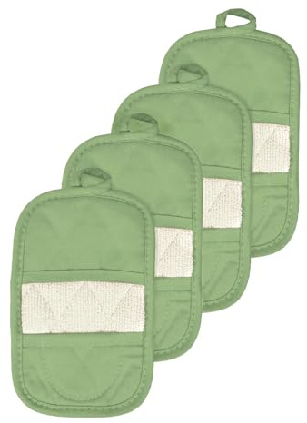 RITZ Premium Pot Holders & Heating Pads (4-Pack), 8.5 x 5.5, Heat Resistant, 100% Cotton Terry-Looped Pocket, Kitchen and Barbeque, Cactus