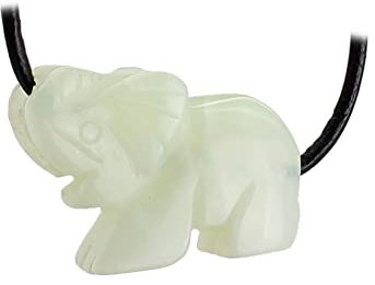 Budawi® Elefant Anhänger aus Serpentin China Jade ca 22 x 15 mm gebohrt mit Lederband in Organza Säckchen