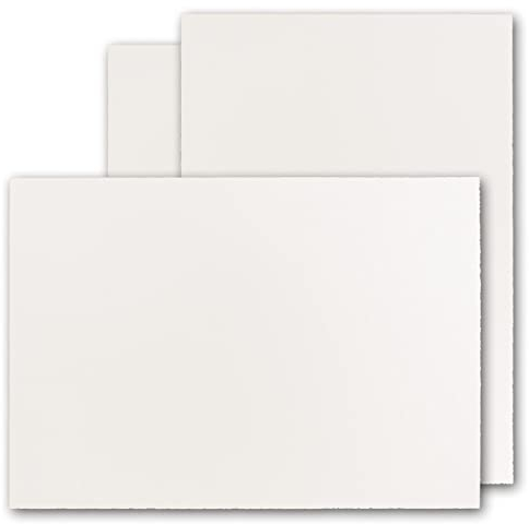 50 Stück DIN A4 Vintage Karten, Büttenpapier, 210 x 297 mm, Naturweiß halbmatt - ohne Falz - Vellum Oberfläche - handgerissen