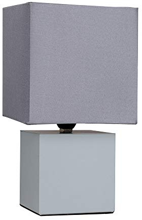 MiniSun | Modern Grey Cube Design Touch Table Lamp with a Grey Fabric Light Shade | Table Lamps, Home Décor & Improvement Essential