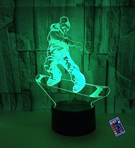 YTDZLTD Optische Täuschung 3D Skateboard Nacht Licht 16 Farben Andern Sich Fernbedienung USB-Strom Touch Schalter Dekor Lampe LED Lampe Tisch Kinder Brithday weihnachten Geschenk